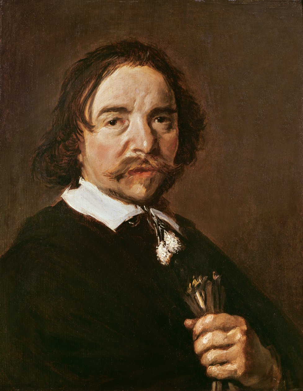 Retrato de un hombre con guante y cabello negro, c.1657 de Frans Hals