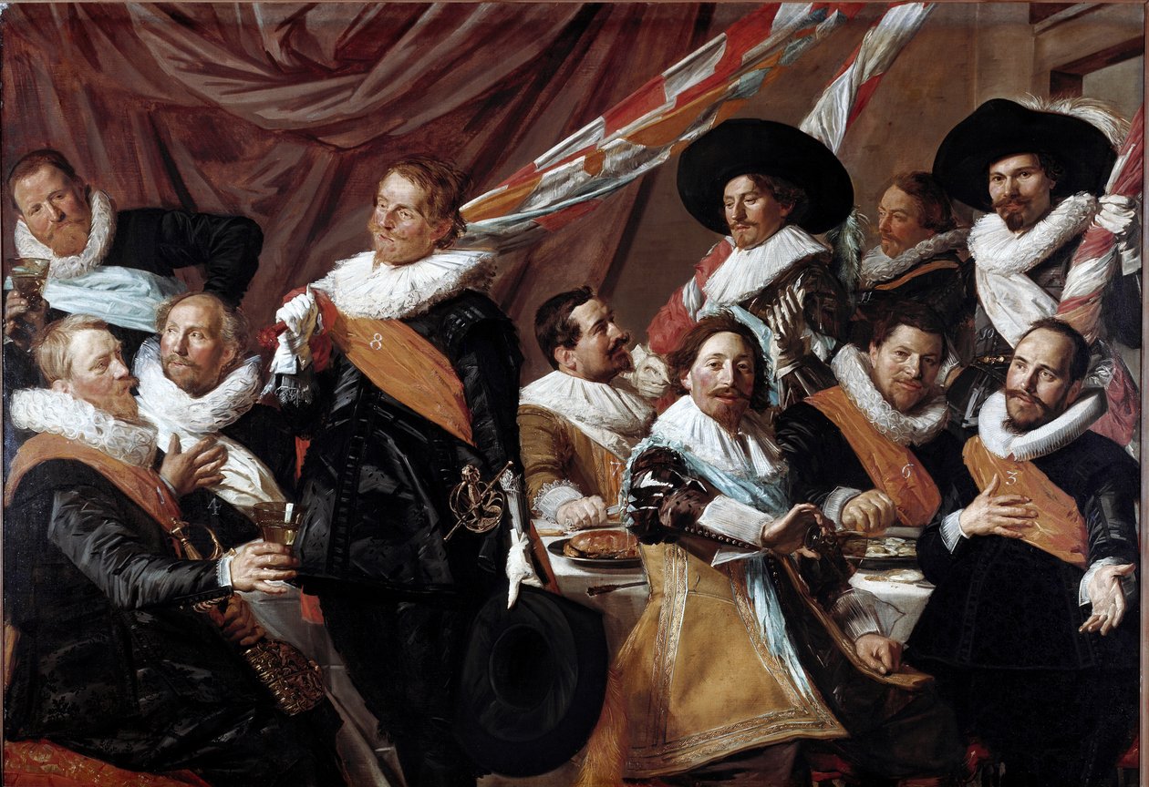 El Banquete de los Oficiales del Cuerpo de Arqueros de San Jorge de Haarlem. Pintura de Franz Hals (ca. 1580-1666) 1627 Dim. 179 x 257.5 cm Haarlem, Museo Frans Hals, Holanda de Frans Hals