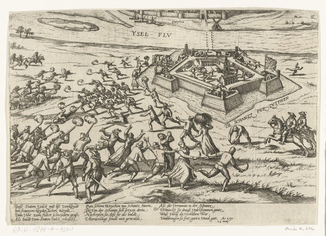 Tomando el reducto de Zutphen, 1591 Serie 10: Eventos holandeses y extranjeros, 1587-1612 (título de la serie) de Frans Hogenberg (workshop of)