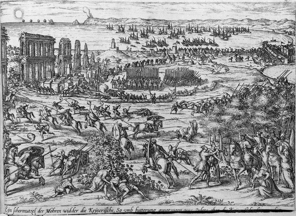 Una escaramuza entre los turcos y las tropas imperiales. de Frans Hogenberg