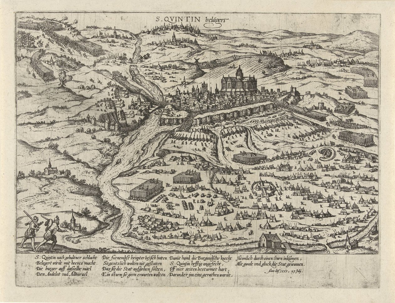 Asedio de San Quintín, 1557 S. Quintin belägert (título sobre objeto) Serie 2: Eventos en los Países Bajos, 1555-1558 (título de la serie) de Frans Hogenberg