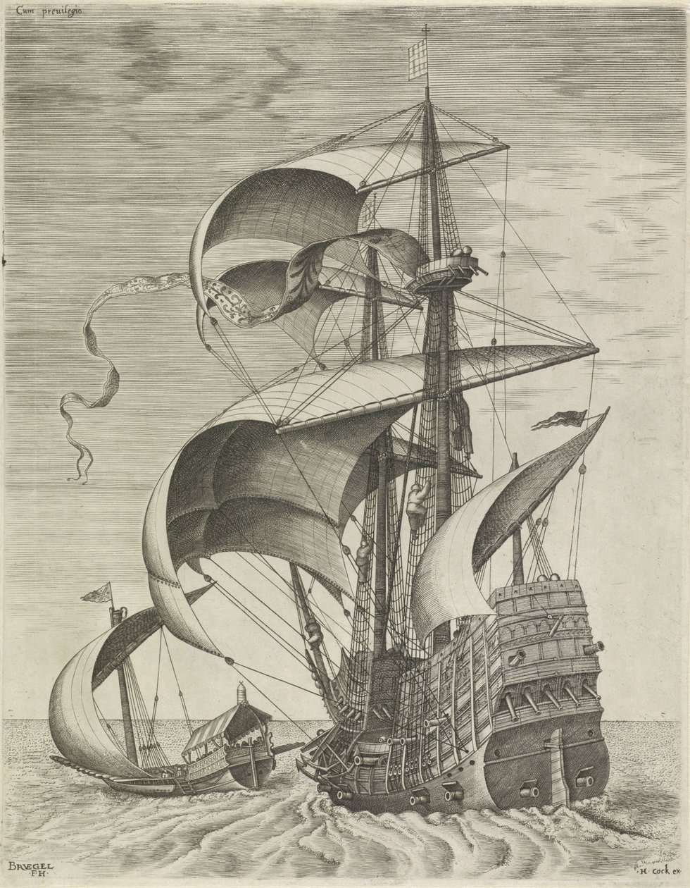 Un buque de guerra escoltado por una galera Veleros (título de la serie) de Frans Huys