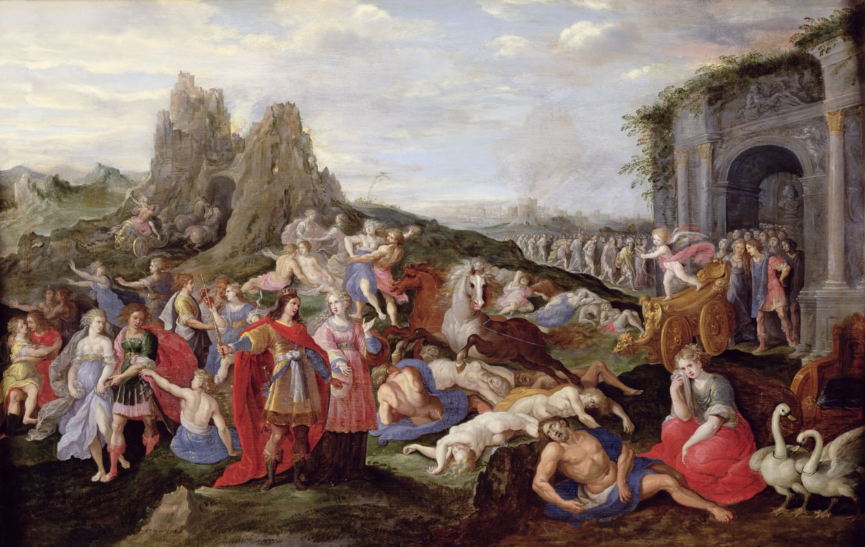 Los esclavos y las furias del amor (óleo sobre tabla) de Frans II the Younger (after) Francken
