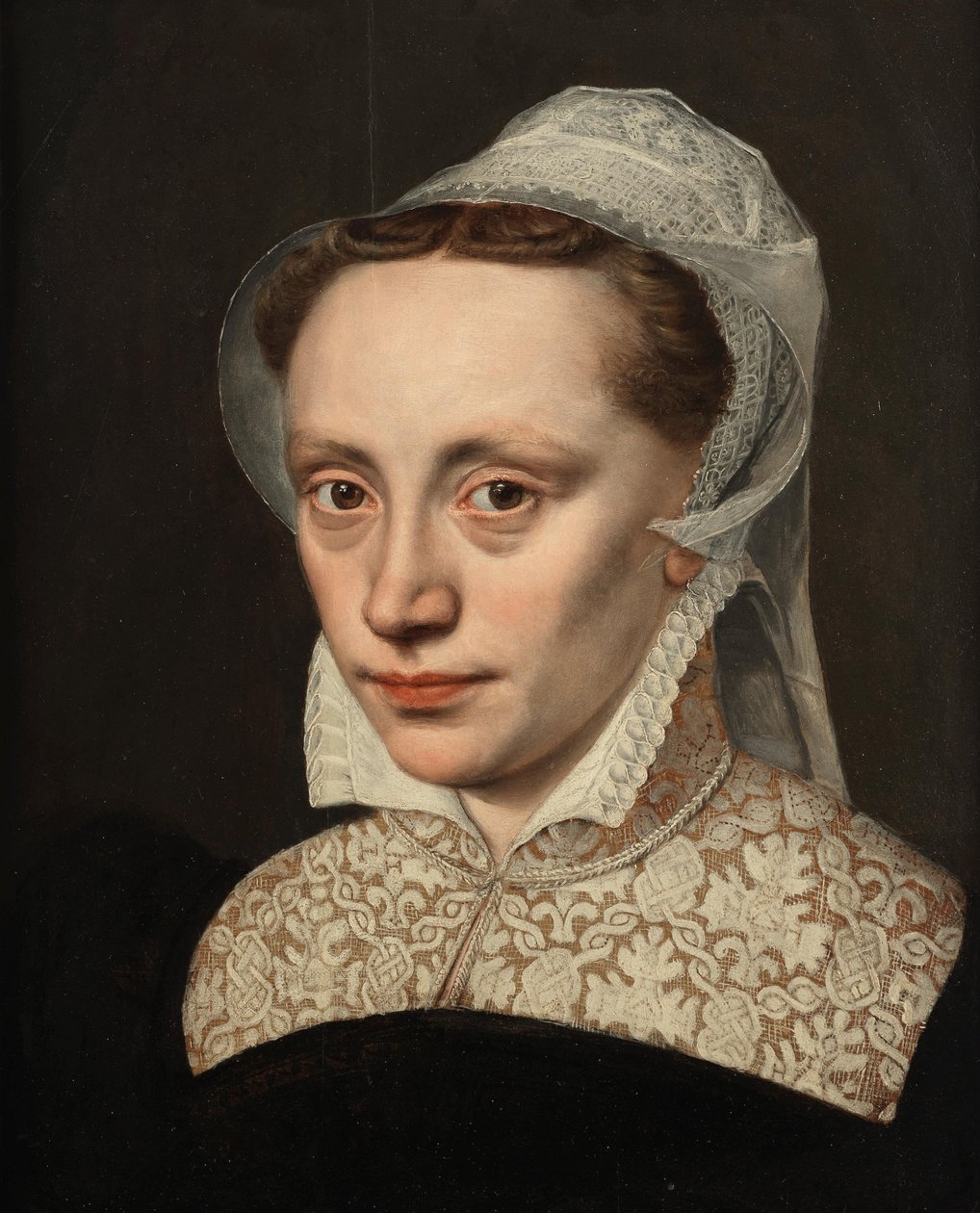 Retrato de una dama, de busto, vestida de negro con cuello y tocado de encaje blanco de Frans Pourbus the Elder