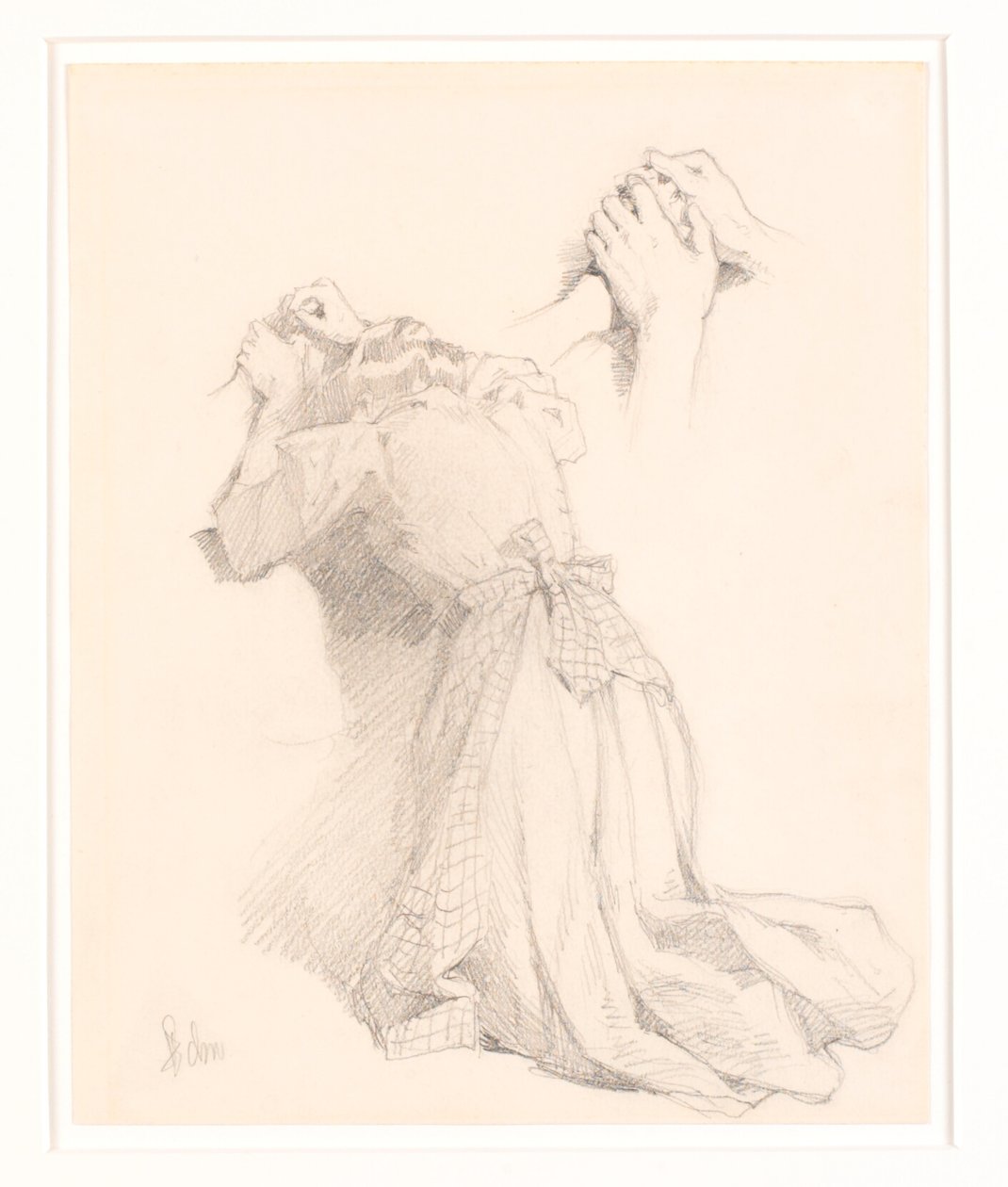 Una hoja con cinco bocetos a lápiz. Figuras femeninas. Estudio de manos. de Frans Schwartz