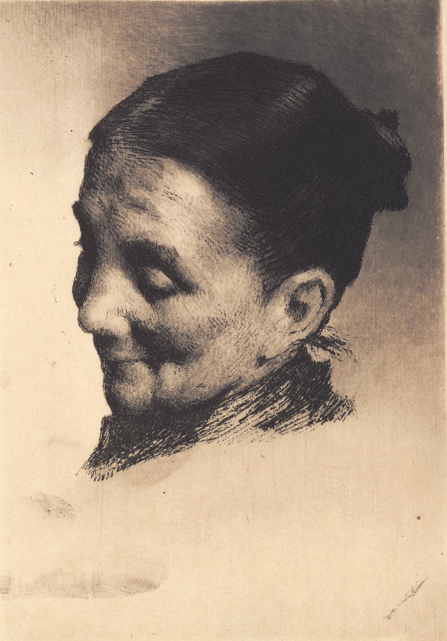 Cabeza de una anciana con la mirada hacia abajo, mirando a la izquierda de Frans Schwartz