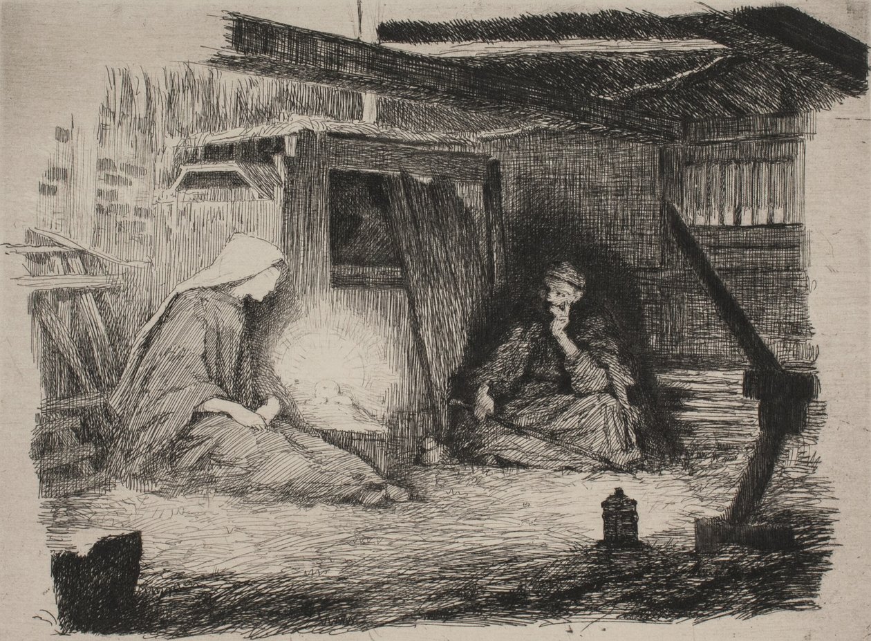 María, el Niño Jesús y José en la mañana de Navidad de Frans Schwartz