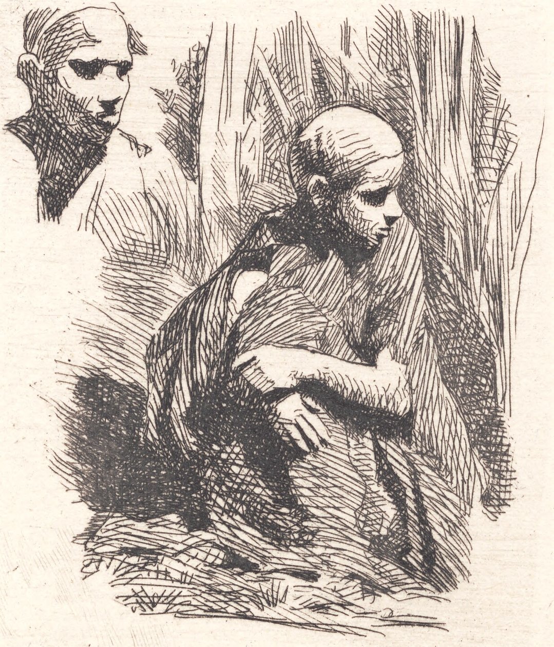 Oriental sentado. En la esquina una cabeza de Frans Schwartz
