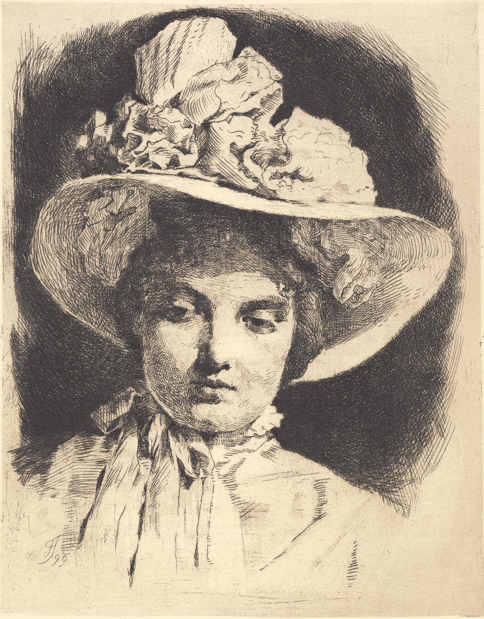 Joven chica, de frente, con sombrero de ala ancha de Frans Schwartz
