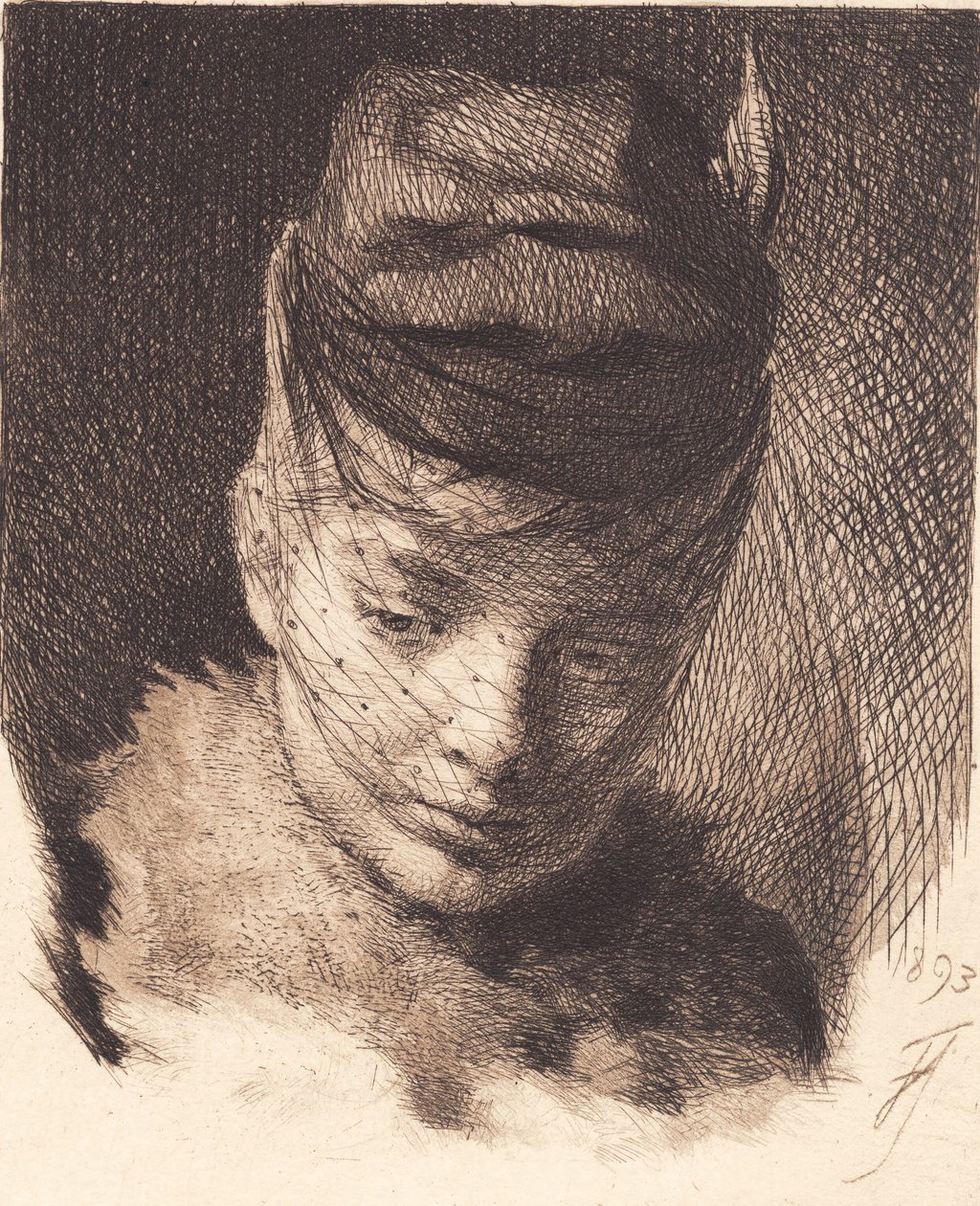Joven con gorro y velo de Frans Schwartz