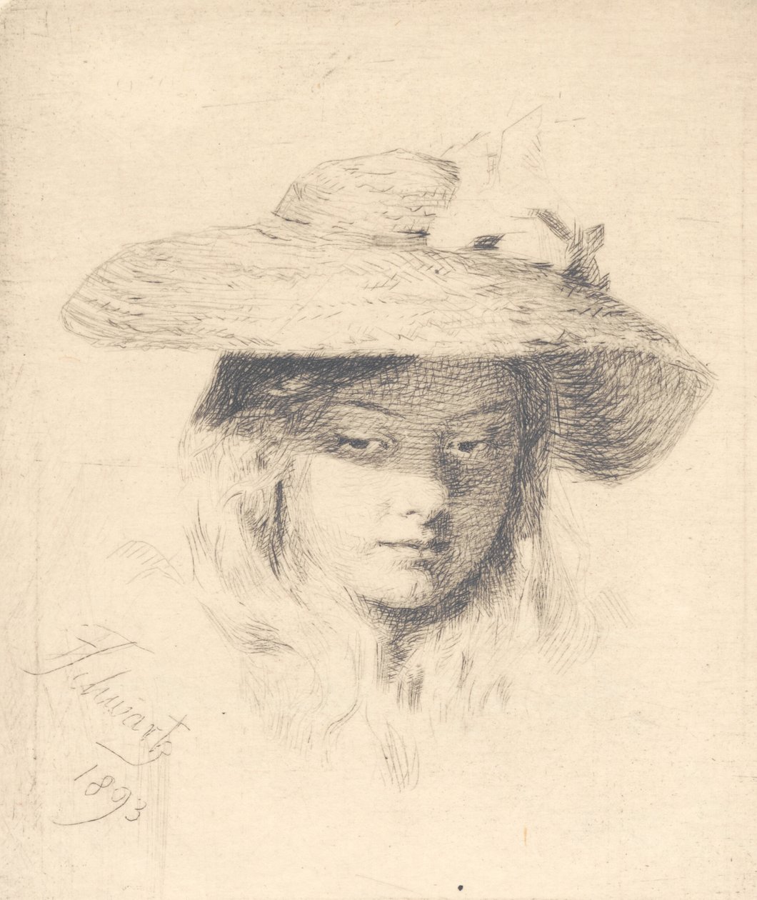 Joven con sombrero de paja de Frans Schwartz