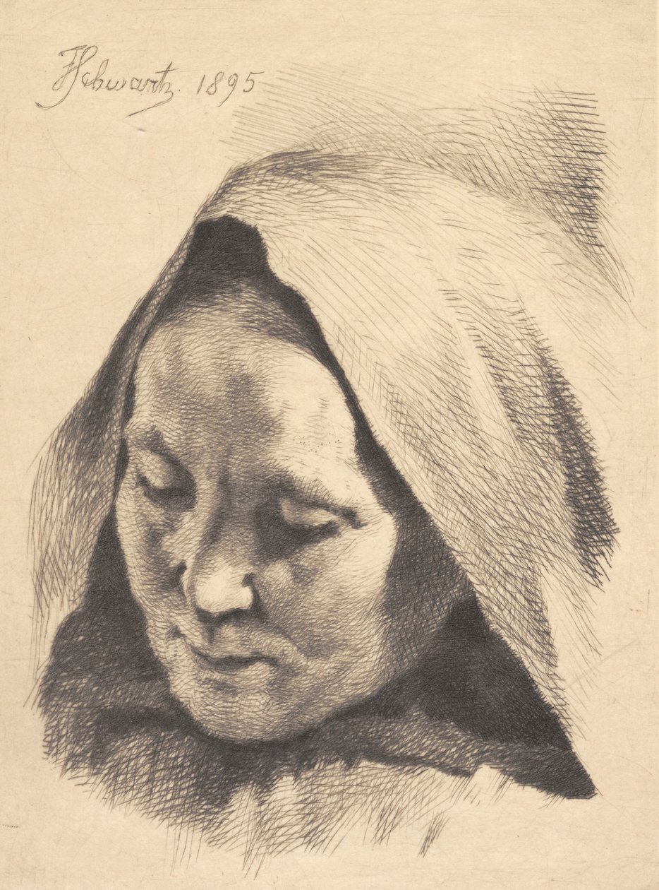 Anciana con capucha sobre la cabeza de Frans Schwartz