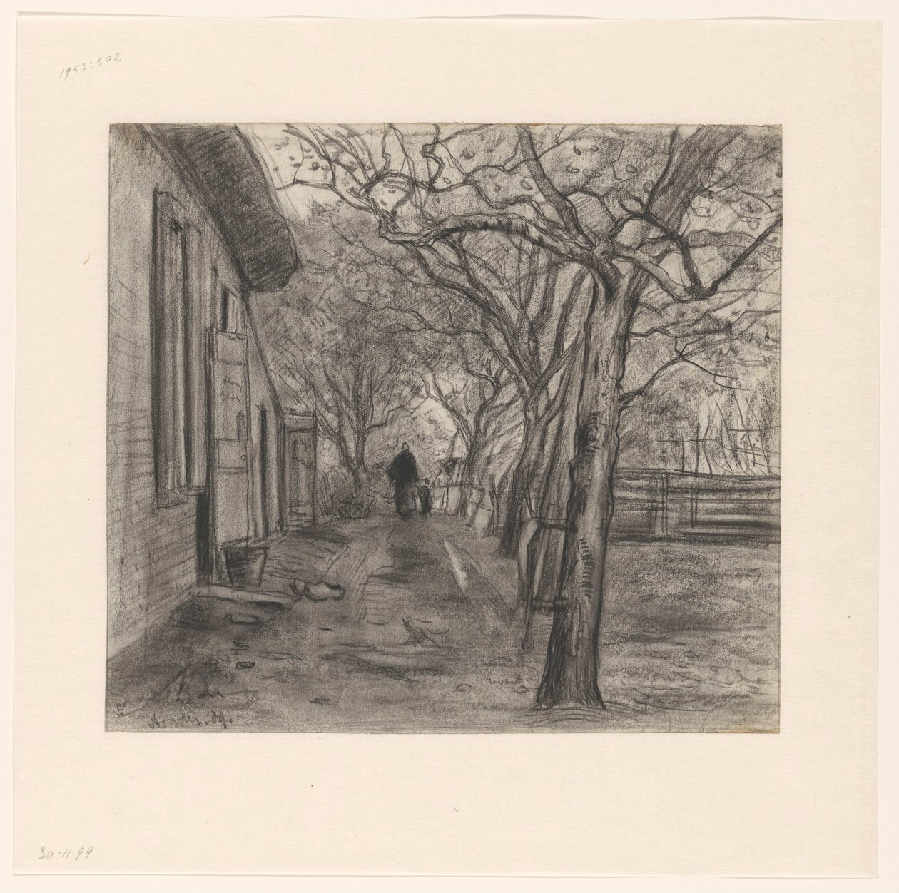 Corral con árboles, mujer y niño de Frans Alexander Evert Lodewijk Smissaert
