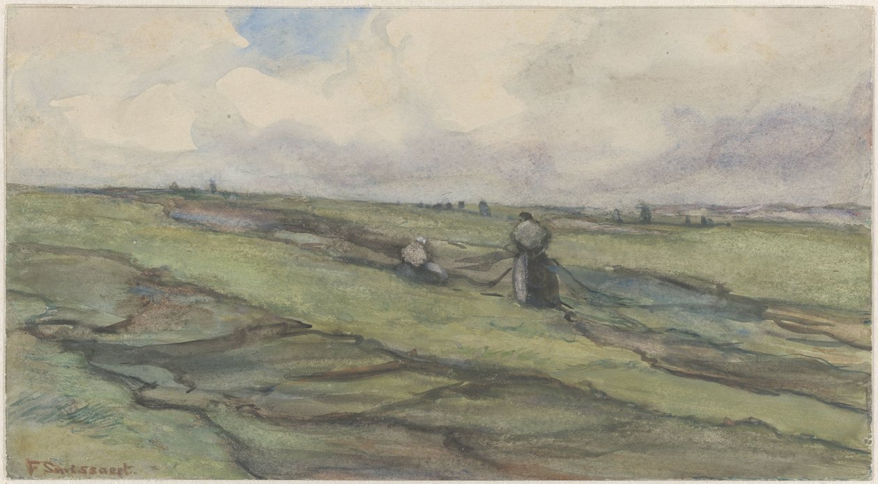 Esposas de pescadores remendando redes de pesca de Frans Alexander Evert Lodewijk Smissaert
