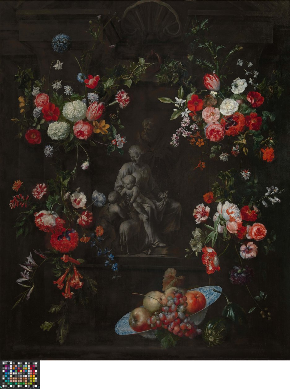 Corona de flores con la Sagrada Familia de Frans Ykens
