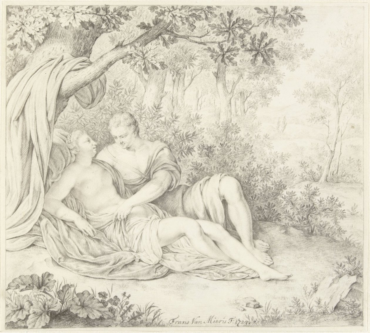 amor, pareja, debajo, árbol de Frans van Mieris (II)