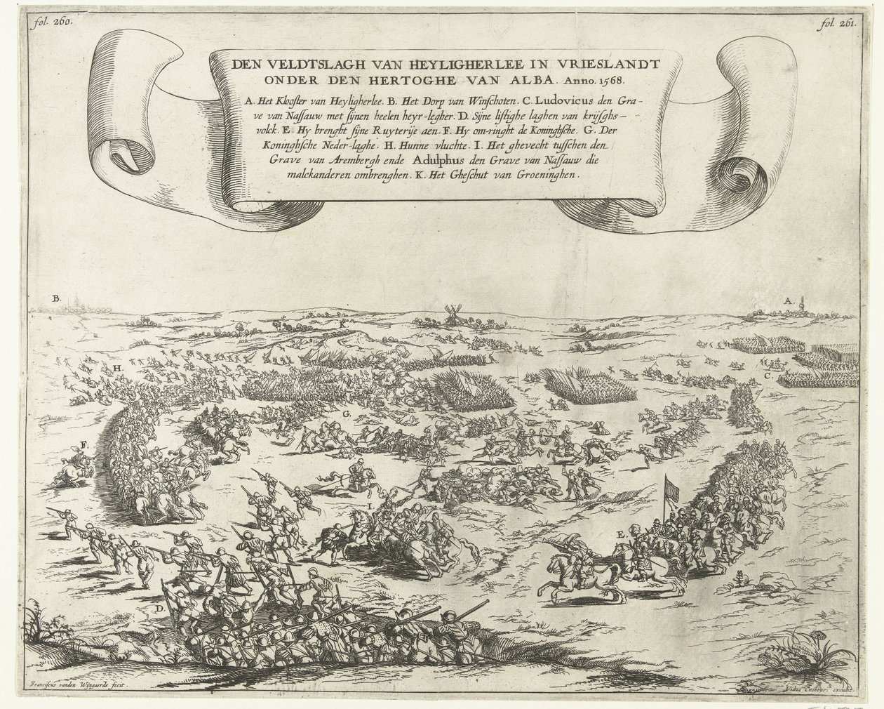 Batalla de Heiligerlee, 1568 La batalla de Heyligherlee en Vrieslandt bajo el duque de Alba. Anno 1568 (título sobre objeto) de Frans van den Wijngaerde