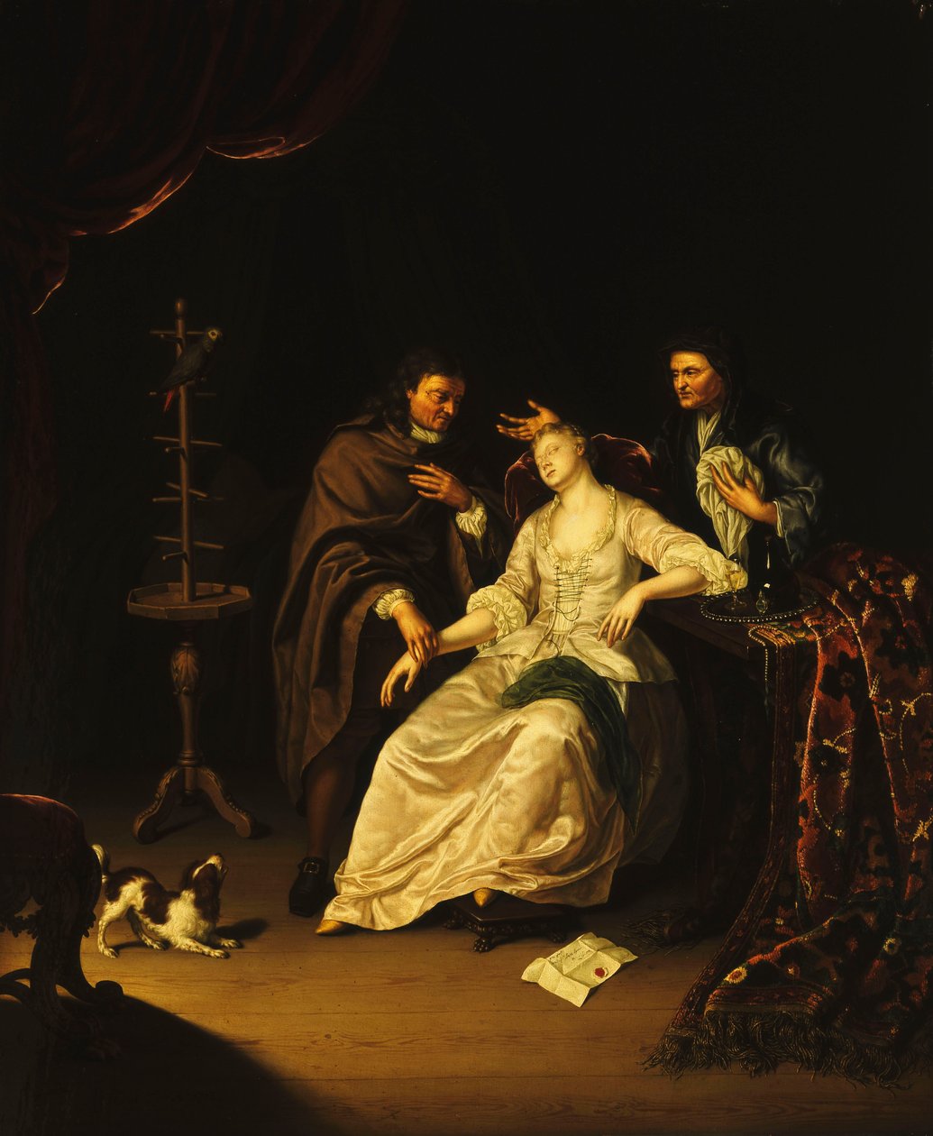 Un doctor atendiendo a una chica desmayada, 1713 de Frans van the Younger Mieris