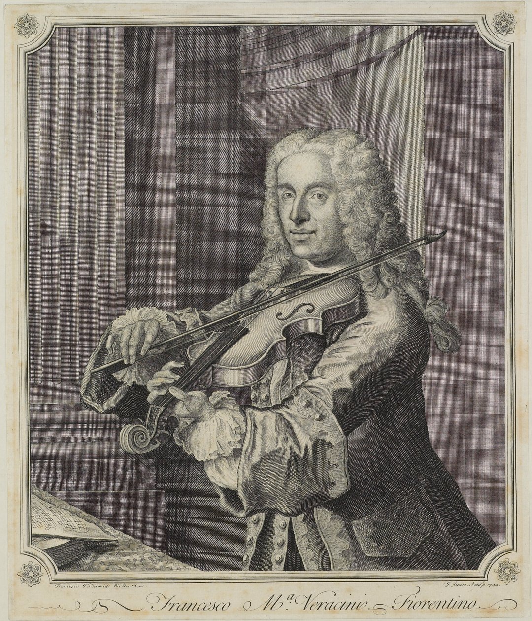 Francesco Ma Veracini, grabado por J. June (fl.c.1740-70), 1744 de Franz Ferdinand Richter