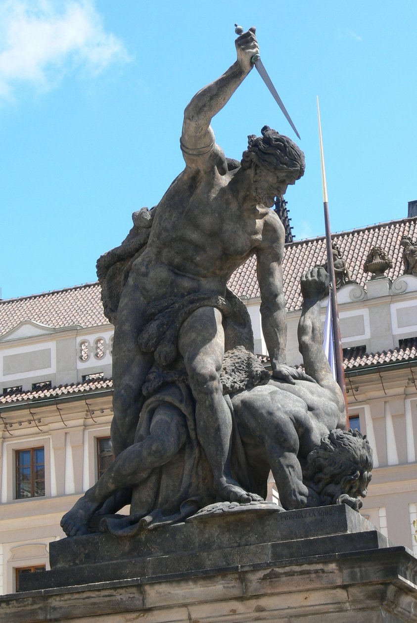 Estatua de Gigantes Luchadores, fuera del Castillo de Praga y el Palacio Presidencial Hradcany, Primer Patio, 1768 de Franz Ignaz Platzer