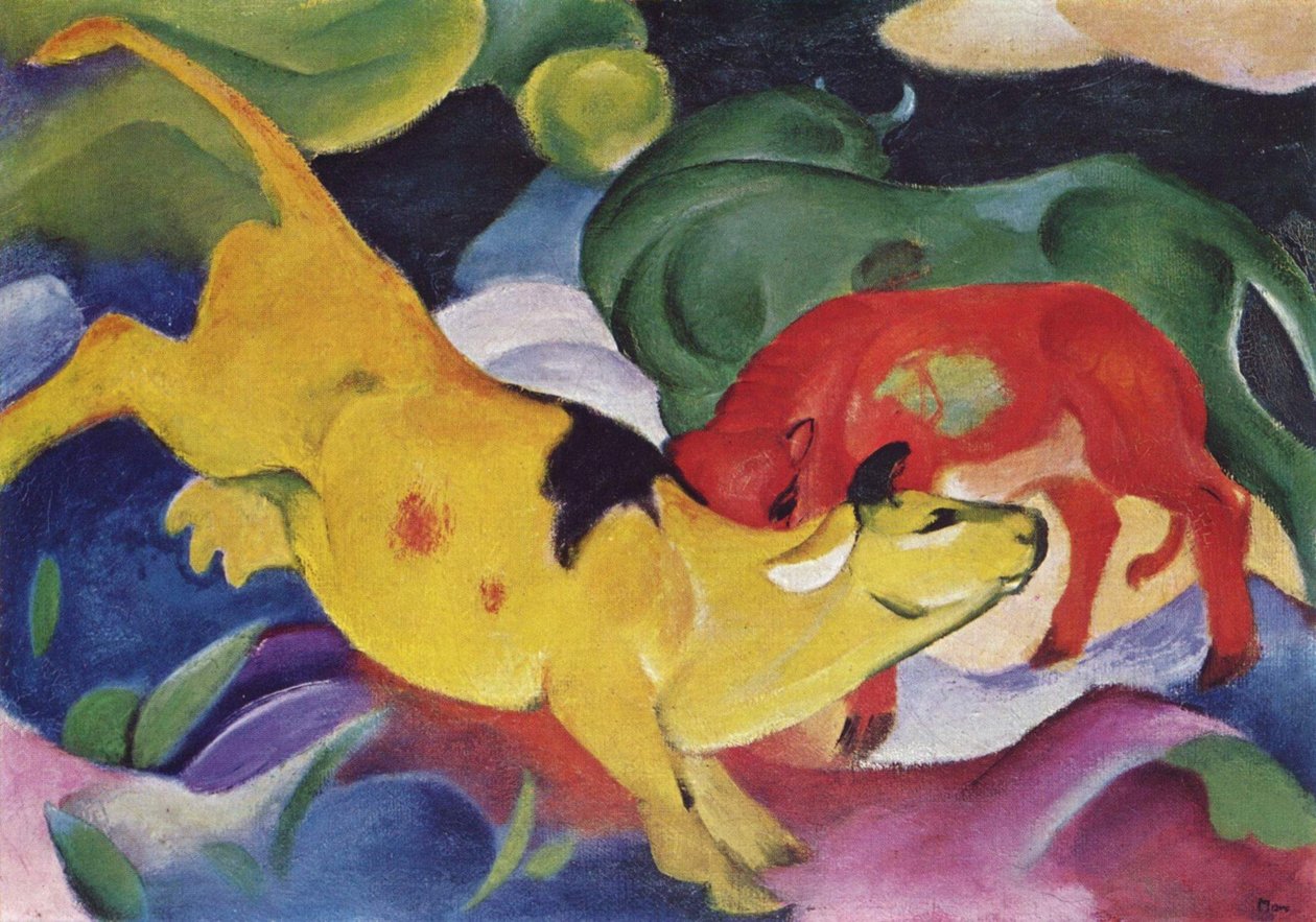 Vacas - rojo, verde, amarillo de Franz Marc