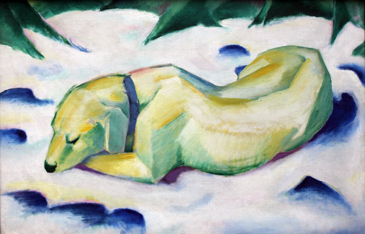 Perro acostado en la nieve de Franz Marc