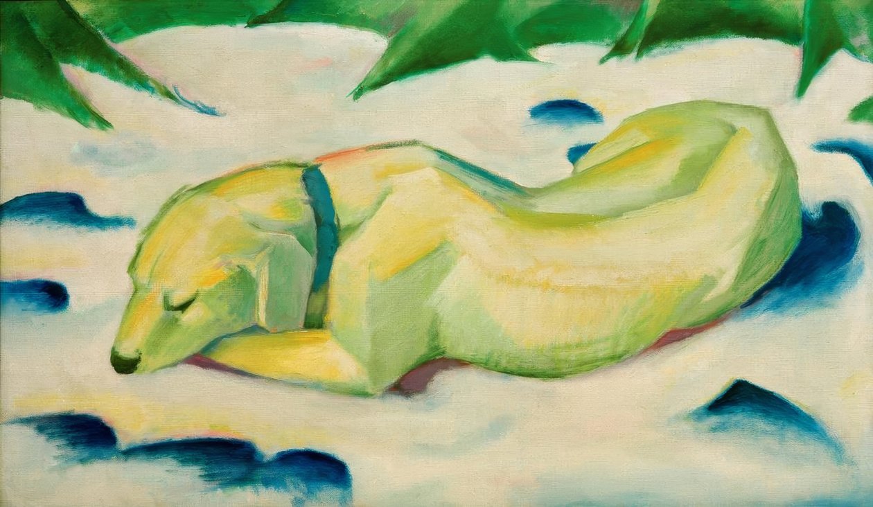Perro acostado en la nieve de Franz Marc
