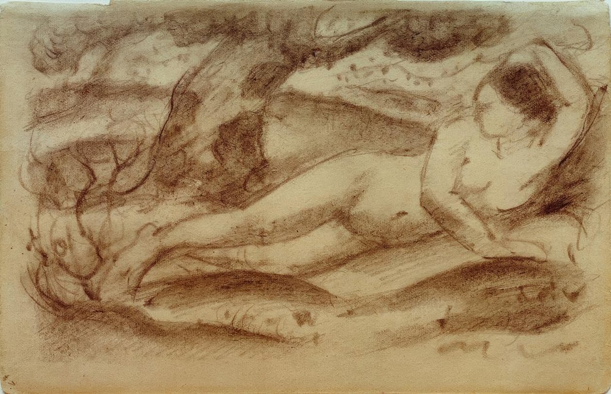 Desnudo femenino reclinado en paisaje de Franz Marc