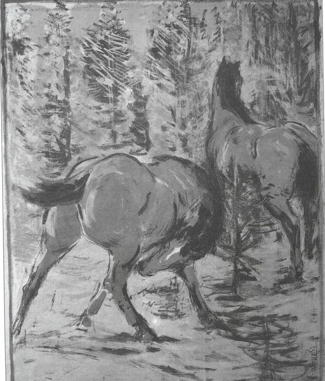 Caballos en el abrevadero de Franz Marc