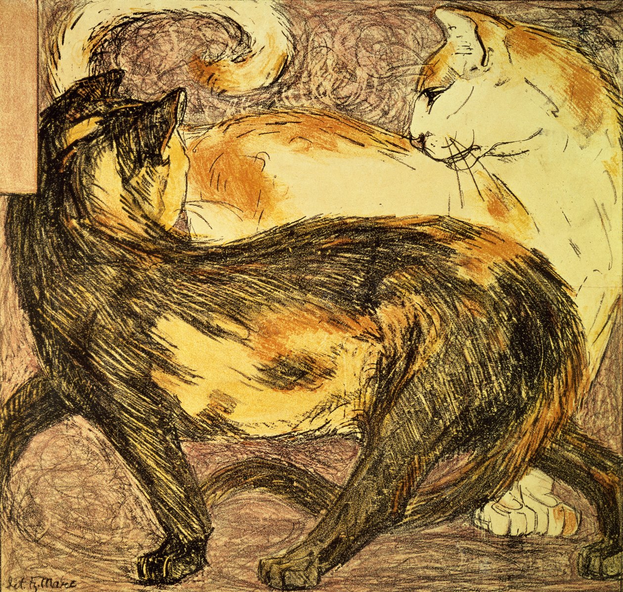 Dos Gatos (boceto) de Franz Marc