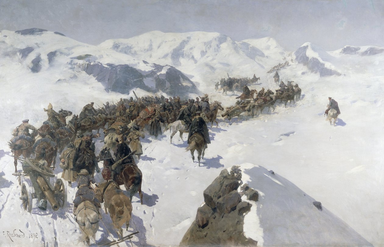 El Conde Argutinsky cruzando la Cordillera del Cáucaso, 1892 de Franz Roubaud