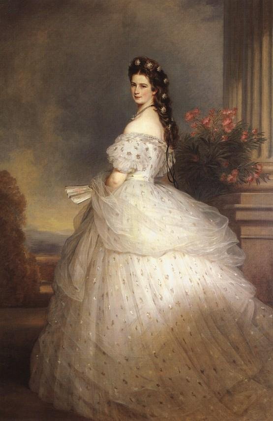 Emperatriz Elisabeth de Austria en traje de gala con estrellas de diamantes de Franz Xaver Winterhalter