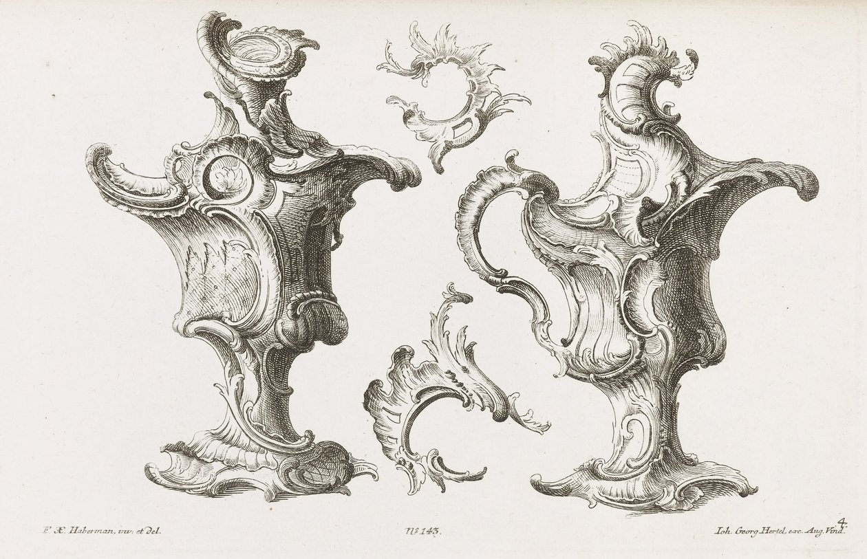 Dos diseños para adornos en forma de jarra de Franz Xaver Habermann