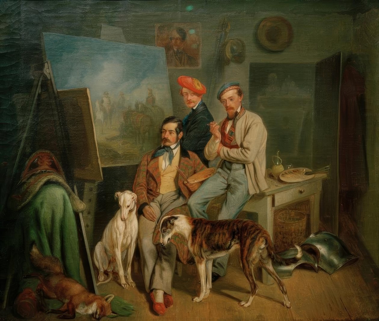 Los hermanos Benno, Franz y Eugen Adam en el estudio de Franz Adam