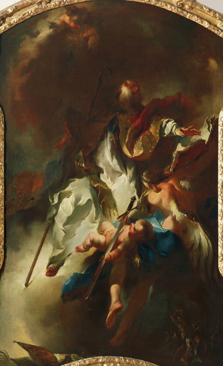 San Narciso en la gloria, hacia 1754, por Franz Anton Maulbertsch (1724-17969, óleo sobre lienzo de Franz Anton Maulbertsch
