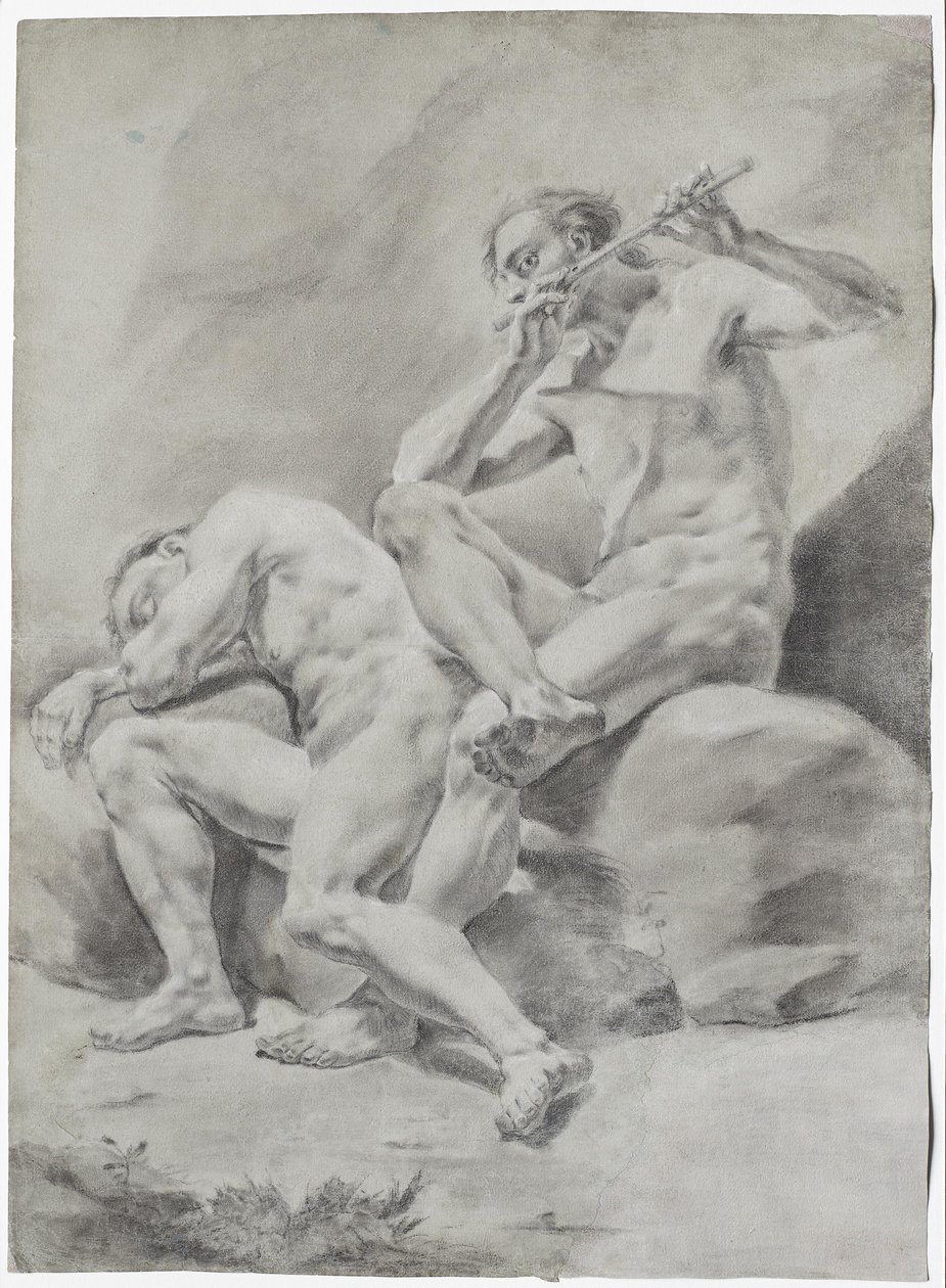 DOS HOMBRES DESNUDOS, DURMIENDO Y TOCANDO LA FLAUTA de Franz Anton Maulbertsch