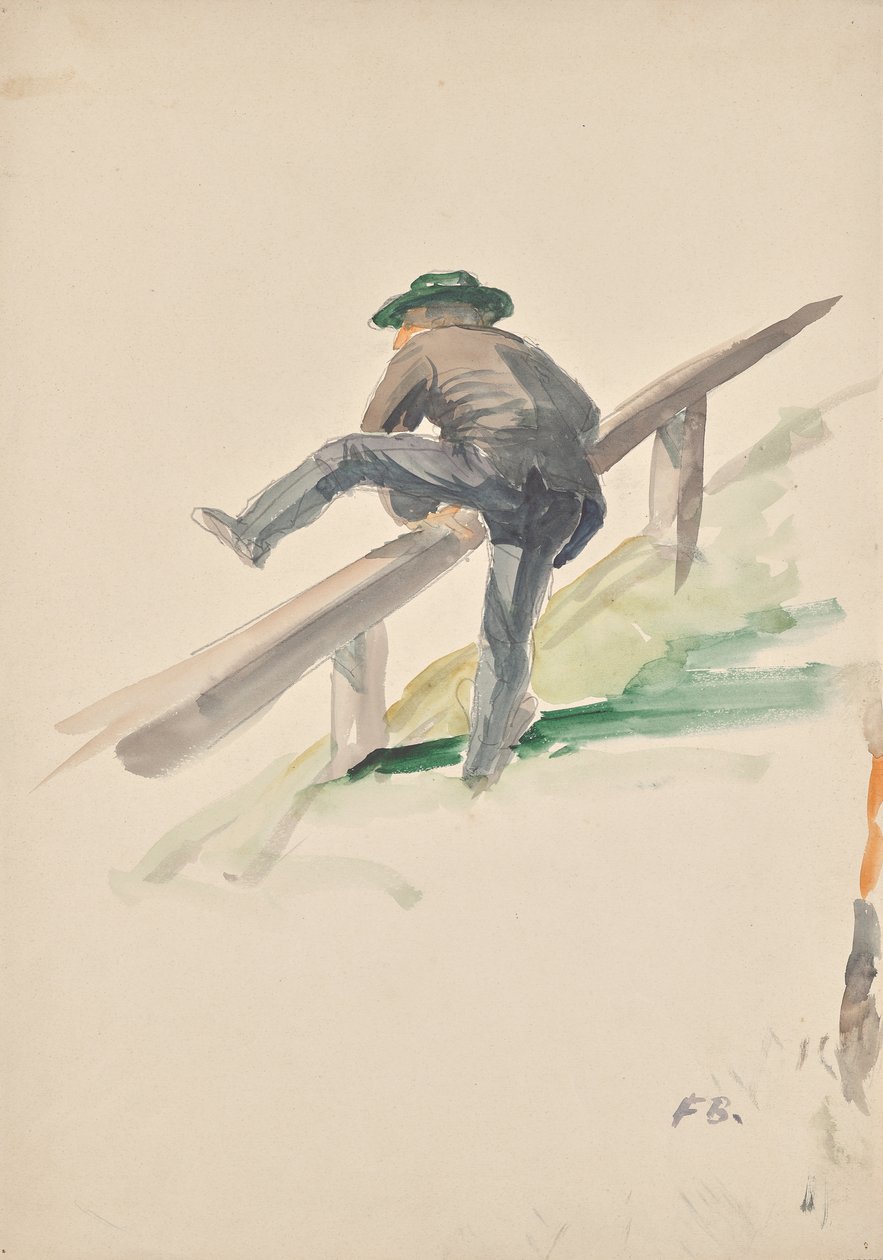 Hombre trepando por una barandilla de Franz Barwig d. Ä.