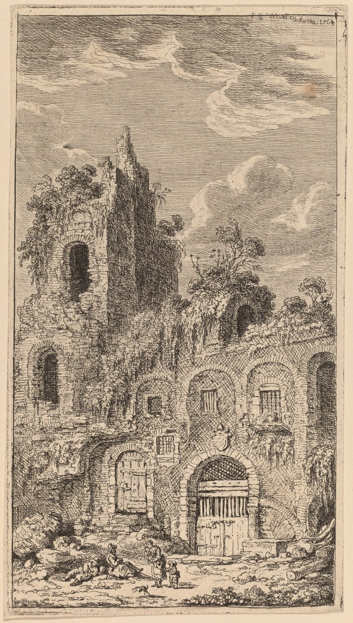 Fragmento de la antigua muralla de la ciudad en San Giovanni Laterano de Franz Edmund Weirotter