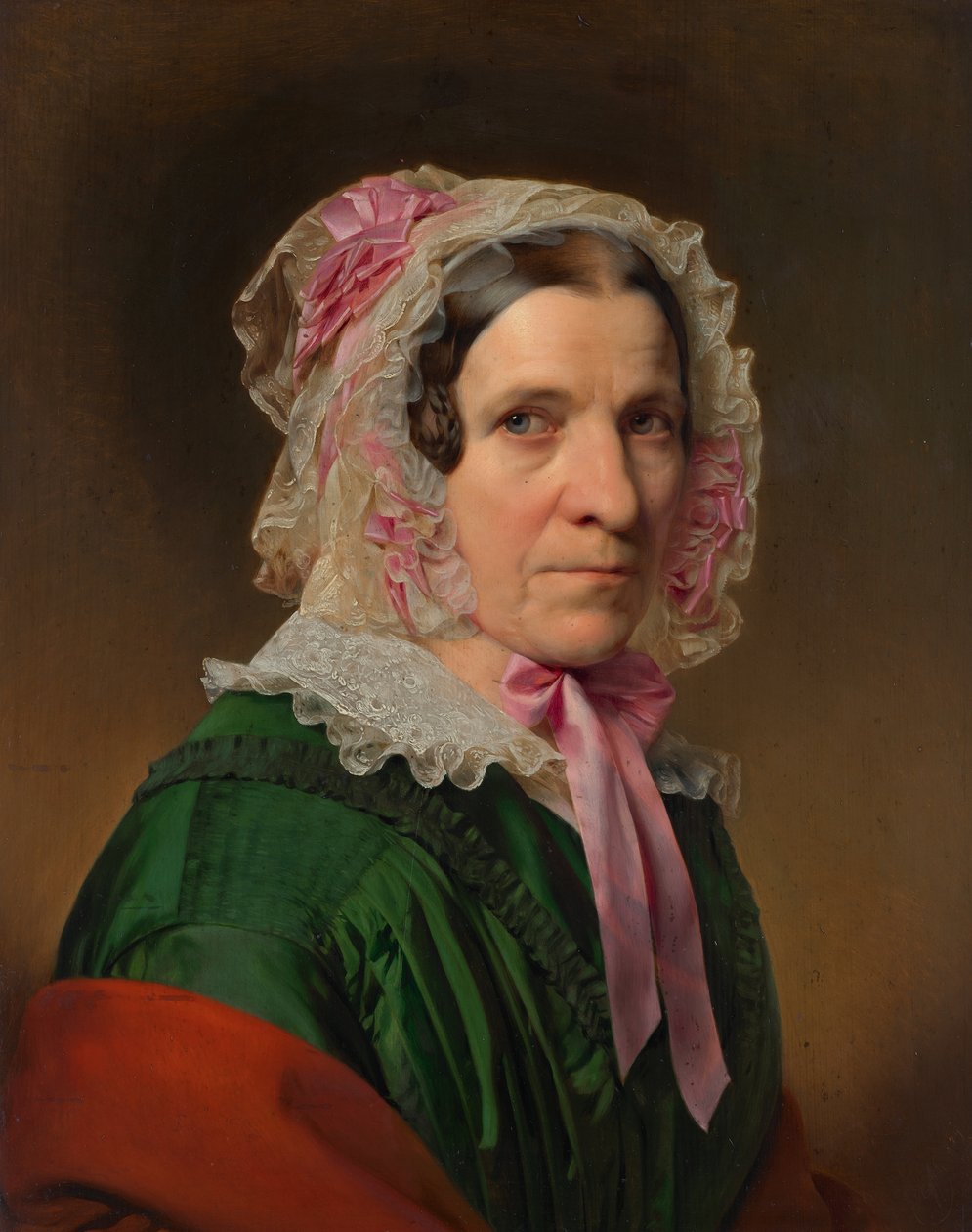 retrato, de, un, anciana, en, un, encaje, capó, y, rosa, cintas de Franz Eybl