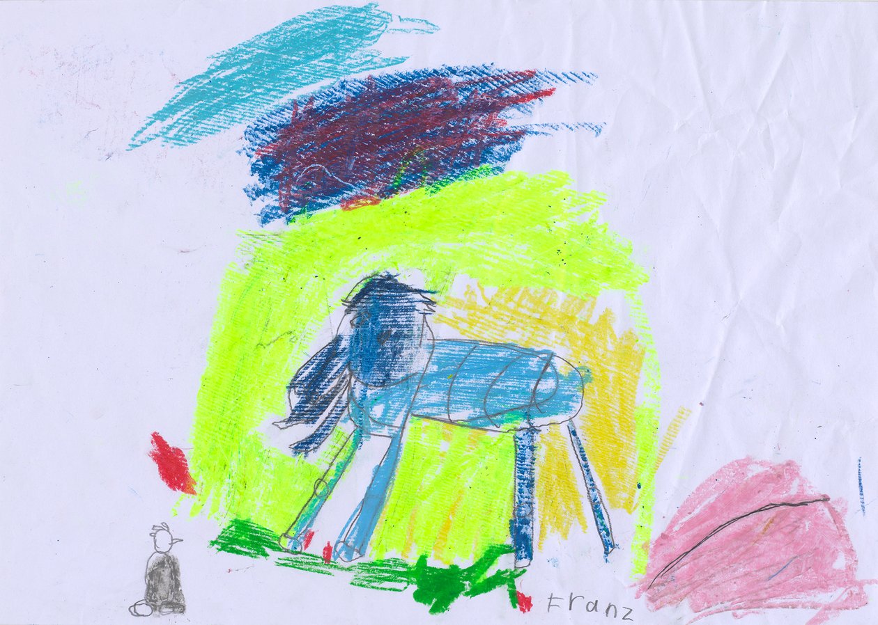 Caballo azul frente a un cielo amarillo según Franz Marc de Franz Ferdinand