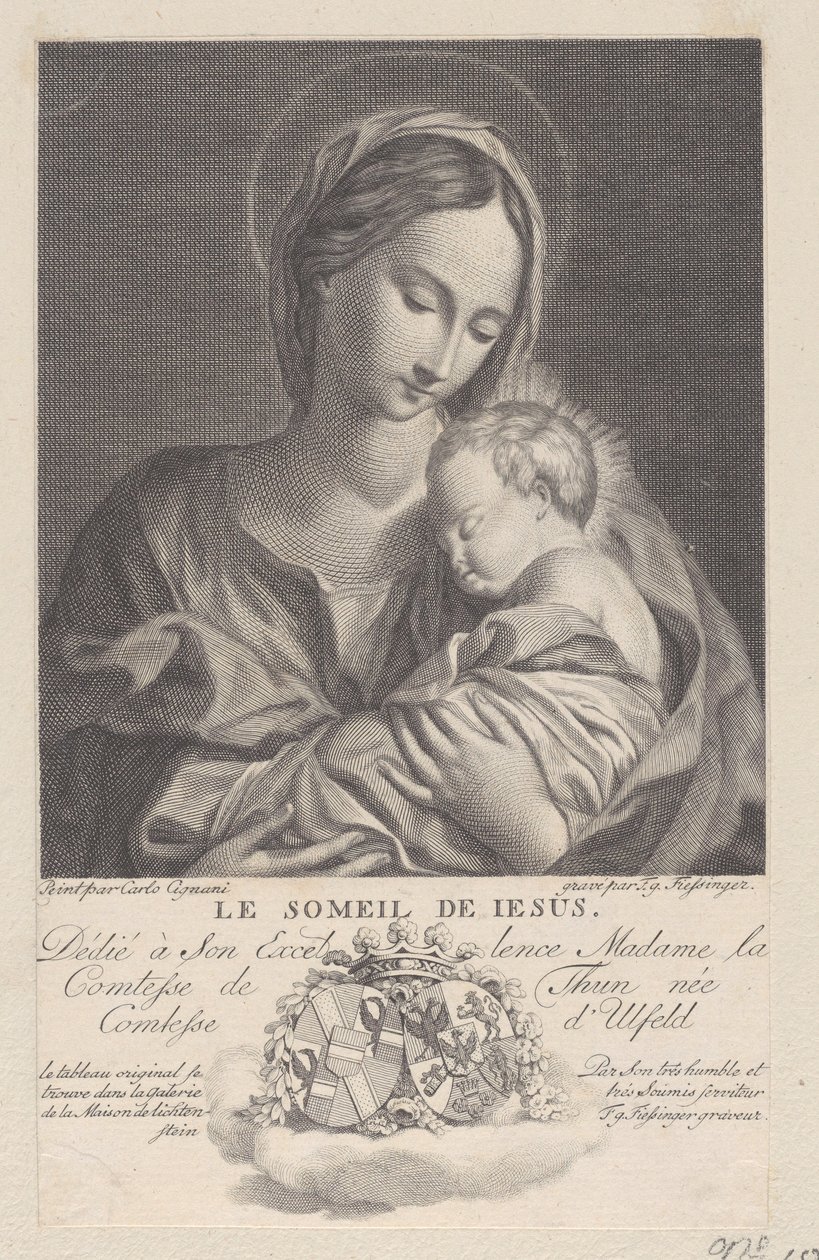 Virgen y Niño, con el niño Jesús durmiendo en sus brazos Le Someil de Jesus, 1743-1807 de Franz Gabriel Fiessinger