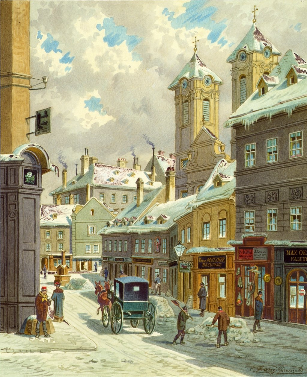 La Neustiftgasse de Viena con la Ulrichskirche de Franz Gerasch