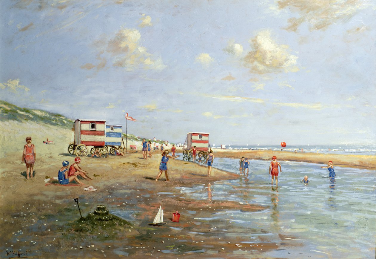 Escena de playa (óleo sobre lienzo) de Franz Helfferich