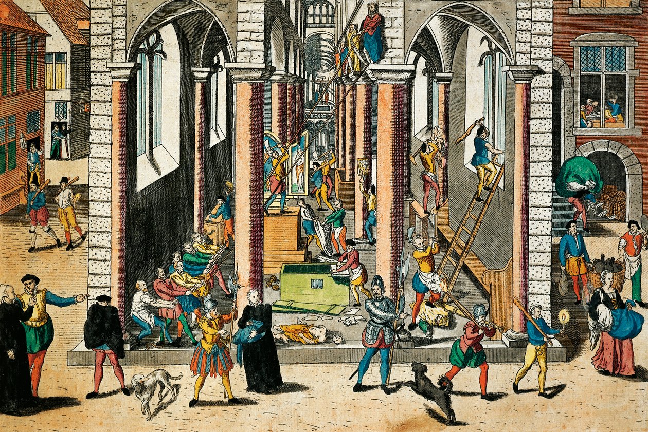 Destrucción de reliquias y estatuas en iglesias, abril de 1566, grabado de Franz Hogenberg de Franz Hogenberg
