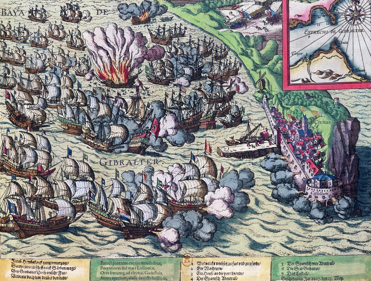 Combate en la Costa de Gibraltar, impreso el 25 de mayo de 1607 de Franz Hogenberg