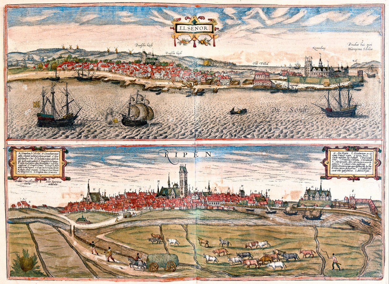 Helsingor y Ribe, Dinamarca (grabado) de Franz Hogenberg