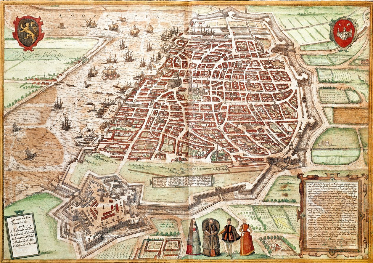 Mapa de Amberes (grabado) de Franz Hogenberg
