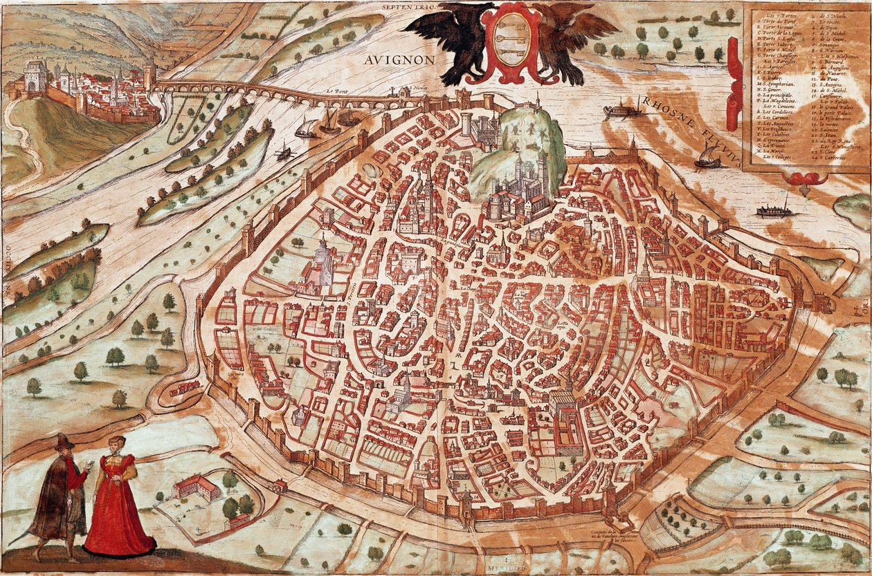 Mapa de Aviñón - Francia (grabado) de Franz Hogenberg