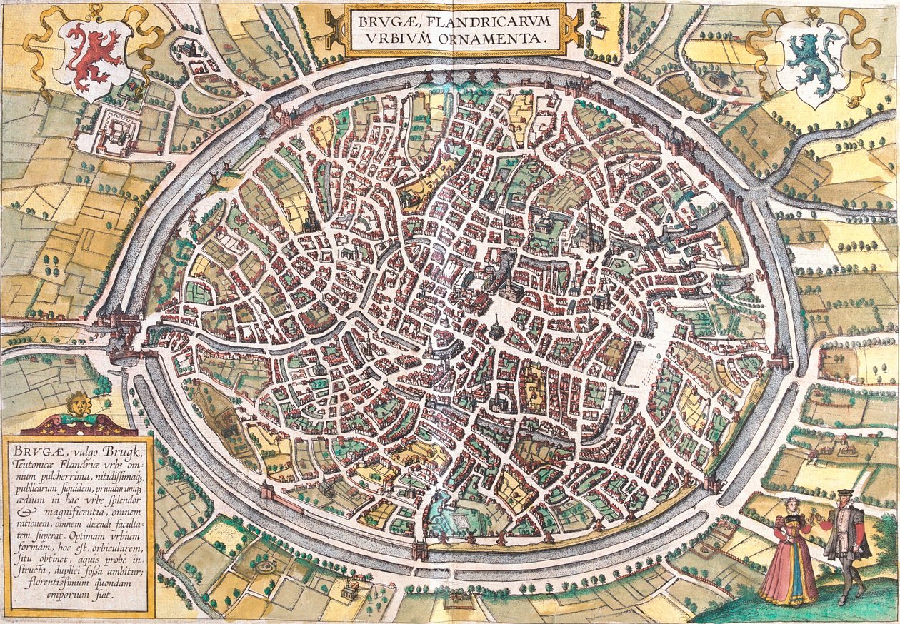 Mapa de Brujas (Brugae), Bélgica de Franz Hogenberg