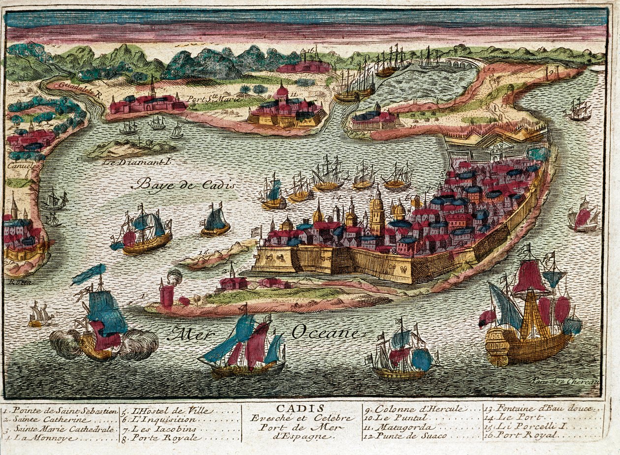 Mapa de Cádiz - España (grabado) de Franz Hogenberg